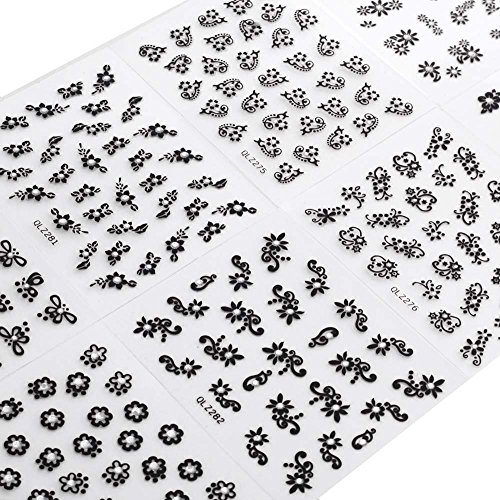 Anself 30 Blatt Nagel Kunst Sticker 3D verschidenen Farben Blumenmuster Nail Art Sticker AufkleberAbziehbilder Manicure Schöne Mode Accessoires Dekoration schwarz + weiß+Bunte - 3