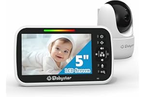 Babystar Baby Monitor with Camera and Night Vision, 5" LCD Screen, Remote Pan/Tilt/Zoom, Infrared Night Vision, Two-way Audio, Up to 300m Range,Temperature Monitoring, Lullabies