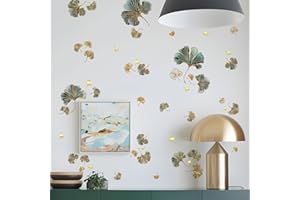 ‎WANDSTICKER4U WandSticker4U®- Edeles Wandtattoo Blätter GINKGO gold/grün I Wandsticker Pflanzen Gräser Natur I Botanische Wanddeko Wohnzimmer Schlafzimmer Küche Bad Flur Büro Möbel Aufkleber