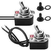 2 Pieces Metal Toggle Switch 3A 250V 6A 125V | SPST ON/OFF Toggle Switches with Waterproof Cover Pre-wired 2 Pin 2 Positions