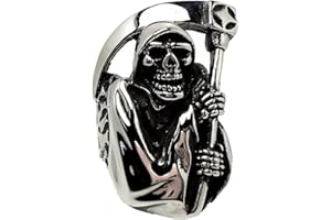 MayiaHey Skull Ring, Gothic Skull Sickle Ring for Men, Norse Viking Skull Head Ring Halloween Skull Jewelry, Stainless Steel Grim Reaper Skeleton Ring Hip Hop Skull Band Ring Punk Skull Ring for Boys