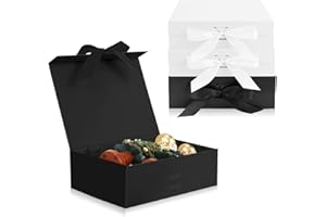 Chostky 4 cajas de regalo con tapa, 23 × 17 × 7 cm, cierre magnético, cajas de regalo plegables para dama de honor con cintas para Navidad, Día de la Madre, graduación (2 blancas+2 negros)