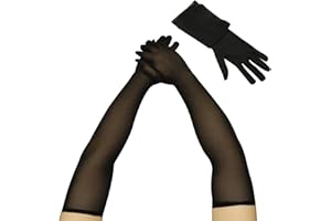 Amissz Damen Lange Tüll Handschuhe, Nahtlose Handschuhe Schwarz, Ellenbogen Handschuhe Opern Handschuhe Nylon Durchsichtig Frauen Hochzeit Abend Party Cocktail Ball