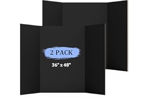 AKONEGE 2 Pack 36" x 48" Trifold Poster Board for Presentation, Black Corrugated Cardboard Large Tri Fold Poster Board for Science Fair, Office or School Projects, Photo Displays, Exhibitions Event