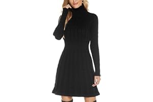 QUNERY Vestito Donna Invernale Elegante,Abito in Maglia Manica Lunga Collo Alto per Autunno,Vestiti Maglione Elasticizzato Casual