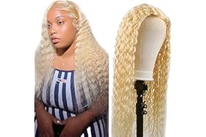 Hxxcoup Peluca Mujer Pelo Natural Humano Glueless Wig Rubio Peluca Lace Front Wig 4X1 Curly Wave Wig Human Hair Wig 613 Wig Honey Blonde Wig Natural Brasileña Humano for Woman 22 Inch