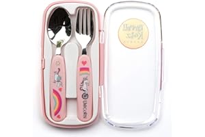 Tyrrell Katz Kids Unicorns Printed 2 Piece Cutlery Set in Pink with Case - Dishwasher Safe Flatware Children's Fork and Spoon - 15 x 8 x 2 cm