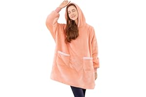 Aisbo Plaid Felpa Coperta con Maniche - Pigiama Coperta Indossabile Donna e Uomo Oversize con Manica e Cappuccio Plaid da Divano con Braccia Pile di Sherpa, Hoodie Blanket (Rosa,95x85cm)