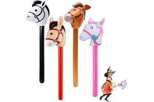 WNXBFO 4 Pcs Inflatable Horse, Colorful Cute Inflatable Hobby Horse Stick, Hobby Horse Suitable for Various Occasions, Birthday Parties, Horse Racing Games(Coffee, Beige, Black, Pink)