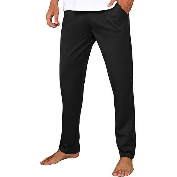 Winovia 2-pack pyjamabroek voor heren, lange lichte pyjamabroek van katoen, loungewear broek, slaapbroek, vrijetijdsbroek met elastische tailleband en rechte snit, zwart en zwart., M