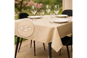 Flowen Nappe Rectangulaire Anti Tache Beige 140x180 Protection de Table Polyester d'Intérieur et d'Extérieur Fabriqué en Italie