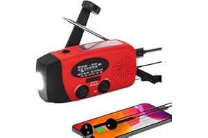 DEJIN Radio Solar portátil con WB/Am/FM, generador de manivela, batería Recargable de 2000 mAh, Cargador de teléfono móvil USB, Linterna LED, para emergencias, Camping (Rojo)