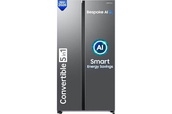 Samsung 653 L, 3 Star, Frost Free, Double Door, Convertible 5-in-1 Digital Inverter, Side By Side AI Enabled Smart Refrigerat