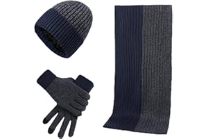 IHCEMIH Hat Gloves Scarf Set for Women Men Soft Warm Knitted Beanie Cap Long Neck Warmer Mitten Stretch 3 in 1 Winter Accessories Thermal Thick Set for Outdoors Sports Walking Skiing for Ladies