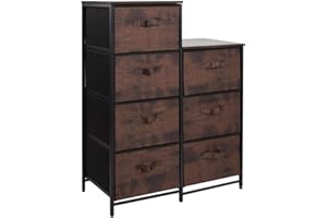 SWINTERY Chest of Drawers Bedroom, Drawer Storage Unit, Dresser with 4 Fabric Drawers, Metal Frame, Tall and Slim (Rustic Brown Wood Grain Print, 7 Drawers)