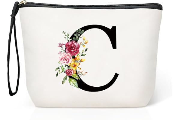 Grande Trousse Maquillage Femme, Personnalisée Pochette Maquillage avec Initiale, Sac de Maquillage de Voyage, Cadeau d'anniversaire Noël Idéal pour Maman Fille Amie Mariée Demoiselle d'honneur (C)