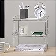 SUNESA Bookshelf 2 Tier Transparent Desktop Bookshelf Metal Storage Organizer Shelves Rack for Bathroom, Kitchen, Office Supplies Organizer Home Decor Bookcase Organizer Shelves