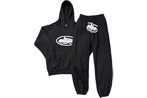 FITTAR Corteiz 2-częściowy dres do biegania, bluza z kapturem i spodnie, z nadrukiem, dla kobiet i mężczyzn, uniseks, styl lat 2000., hip-hopowy, streetwear