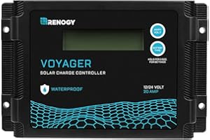 Renogy Voyager Imperméable Régulateur de Charge Solaire 20A 12V/24V PWM, Contrôleur de Charge Solaire 20A, Regulateur Panneau Solaire avec LCD pour Batterie Lithium,AGM, Gel,