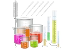 BUYGOO Measuring Cylinder Set 15PCS Plastic Graduated Cylinders Measuring Beakers, Plastic Beakers Test Tubes Plastics Measurings Jugs Science Measurings Lab Flask Liquid Transfer Pipettes Brushes