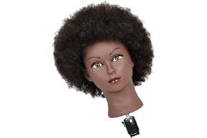 WUUISDNX Effiziente Haarstyling Übungspuppenkopf Schaufensterpuppe mit sicherer Klemme, Afro Hellschwarz