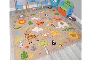 RSM RUGS Kids Zoo Animals Dinosaur Rugs Washable Nursery Playroom Bedroom Colourful Childrens Toddler Soft Durable Play Mats (Nursery Rug, 80cm x 120cm)