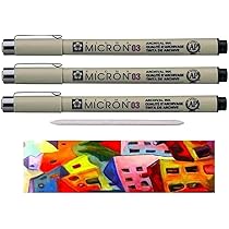 Penna A Inchiostro Sakura Pigma Micron 03 Nero - Set Da 3 Pezzi Con Estompe E Carta - Foto 4
