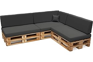 POKAR Palettenkissen Wasserabweisend Palettenauflagen mit abnehmbarem Bezug Palettenmöbel Palettensofa 8er Set: Sitzkissen 120x80 + Rückenlehne 120x40, Anthrazit