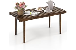 SFAREST Solid Wood Coffee Table, Outdoor Side Table with Slatted Tabletop, Rectangle Center Tea Table for Bistro Poolside Backyard Porch Balcony