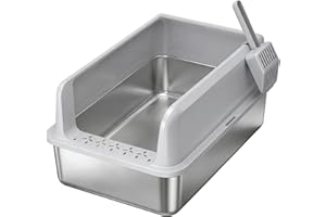 Lifewit Katzenklo Edelstahl XXL, 58x38x26cm Große Katzentoilette hoher Rand mit Schaufel für Mittelgroße und Große Katzen, Stainless Steel Cat Litter Box ohne Deckel, hop in Katzen Klo Offen, Grau