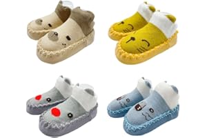 FedMois 4 Paires Chaussettes Pantoufle antidérapantes Chaussons Bébé