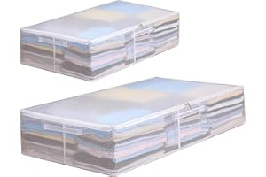 ANAMPION 2 Stück Faltbare Unterbett-Aufbewahrungstaschen, Weiß Transparent Unterbett Aufbewahrungsbox Mit Sichtfenster Faltbarer Organizer, Unter Dem Bett Oder auf Dem Schrank 80x47x15cm/50x40x15cm