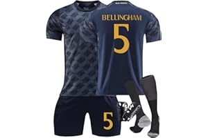 PANGKII R. Madrid Football Kits for Kids, No.5 Bellingham No.7 Vini jr Home Away Soccer Jerseys Unisex Activewear Football Kits Football Training Shirts Shorts Socks and Knee pads