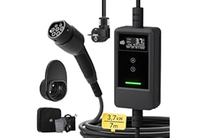 ‎DÉ dé Ładowarka Samochodowa EV Typu 2 Schuko 3,7 kW [7m, 6-16A] z Uchwytami na Kabel i Wyświetlaczem LCD - Kompatybilna z Model 3/Y, ID.3/4/5, MG4, Q4