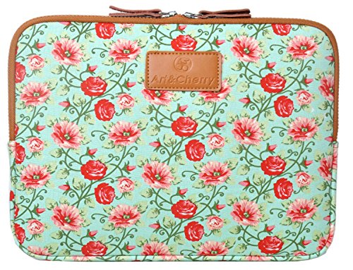 7,0 – 7,9 Zoll Apple iPad Mini 1 2 3 4 Schutzhülle – sehr hochwertige & edel verarbeitete Tablettasche / Tablethülle aus Canvas-Gewebe mit eingenähten Innenfutter und aufwendigen Designeraufdruck! Die Hülle eignet sich auch für Tablets anderer Hersteller bis 320 x 215 mm ( zirka 7,0“ bis 7,9“ )Muster 9 ( Blumen GRÜN) - 2