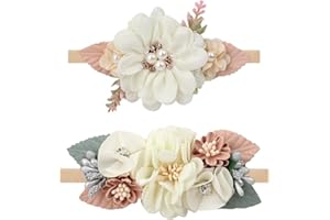 TSLRSA Haarband Baby - 2 Stück Baby Mädchen Nylon Stirnbänder Blume elastisches Haarband Schleifen Haarschmuck für Neugeborene Kleinkinder