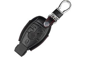 M.JVisun Véritable Cuir Clef Coque Porte-clés pour Mercedes-Benz A Classe B C E S G M V Classe CLA CLS GLA GLC GLE GLK GL GLS SL SLK SLC Viano Metris Auto Clé - Cuir - Noir - 3 Bouton - EU