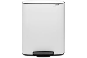 Brabantia Bo Pedal Bin - 2 x 30L Inner Buckets (White) Large Waste/Recycling Kitchen Bin - Soft Closing Lid