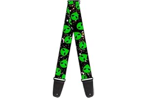 Buckle-Down GS-W30164 Guitar Strap Aliens Head Scattered Galaxy2 Green Black 2 Inches Wide, Aliens Head Scattered Galaxy2/Green/Black