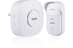 Campanello senza fili "EURA" WDP-52A3 - cinetico, senza batteria, ampliabile, 230 V CA, 38 melodie, portata fino a 200 m, IP55, portanome - bianco