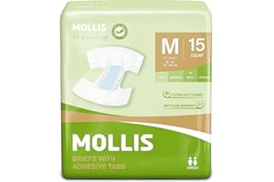 MOLLIS Pañales para Adultos Incontinencia, Bragas Absorbentes para Ancianos, Unisex, Hombres y Mujeres, Máxima Absorción, Control de Olores, Talla M, 15 Unidades