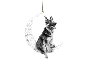 GARDSELL Yorkshire Terrier Sit On The Moon Dog Memorial Keepsake Christmas Remembrance Ornament to Remember Loved - Loss of Pet Gifts Dog Angel Memorial Gifts Dog Memorial Gifts (Deutscher Schäferhund)