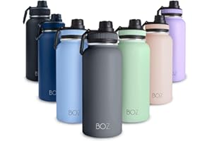 BOZ Borraccia Termica 1 Litro in Acciaio Inossidabile a Doppia Parete (Grigio), Bottiglia Termica per Bevande Fredde e Calde, Borraccia Acciaio Inox Priva di BPA, Thermos Senza Retrogusto Metallico