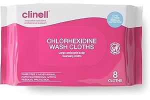 Clinell Chlorhexidine Wash Cloths - Pack of 8 Cloths - Body Wipes, Rinse Free Solution, Kills Bacteria, Dermatologically Tested - for Patients, Elderly & Disabled - Pink