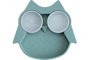 Tidy Tot ®™ Baby and Toddler Suction Plate for Feeding and Weaning | Silicone Plate with Secure Suction | Removable Plate Divider Pots with Lids. Suction Plates for Babies from 6 Months. Owl and Fox