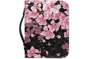 Kuiaobaty Pink Cherry Flowers Bible Carrying Case for Women, Floral Zipper PU Leather Book Cover for Novel,Notebook with Pen Holder
