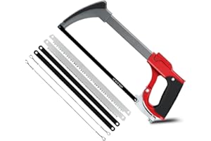 AIRAJ 300 mm Scie à Métaux multifonction,Remplacement des lames de scie en un clic,6 lames interchangeables,2 angles de coupe,Scies à archet pour couper le bois, l'acier, les tuyaux en PVC