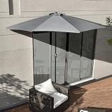 [casa.pro] demi-parasol (Ø300cm) (gris) parasol à manivelle / parasol de marché / parasol de jardin / en demi-cercle