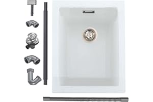 iAnomla Quartz Kitchen Sink 35x45cm/14x18 in, Composite Inset/Undermount Kitchen Small White Sink Waste Kit,Single Bowl Commercial with Overflow, Suitable for Workstation