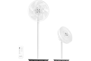 LeaderPro Standventilator-12.8db Leise mit Fernbedienung, 8 Stufen, Höhenverstellbar, Oszilation 120°, 8H Timer, DC Motor Ventilator für Schlafzimmer, Wohnzimmer, Küche,Weiß